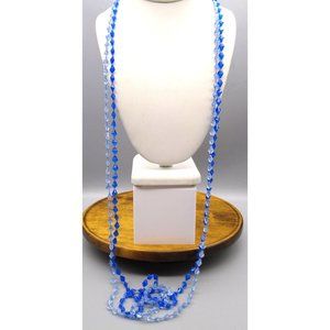 Blue Faceted Bicone Beads Necklace, Double Strand Super Long Flapper Fashion